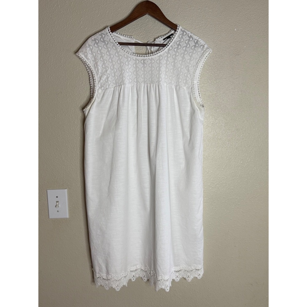 Who What Wear White Embroidered Lace Trim Shift Mini Dress XL Sleeveless Cotton